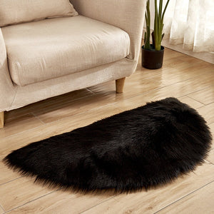 45X90cm Half Round Shaped Artificial Wool Fur Soft Plush Rug Carpet Mat Black