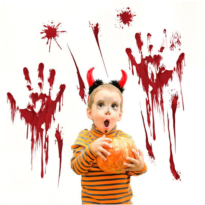 Removable Halloween Bloody Hand Print Footprint Pattern Wall Sticker Party Decor