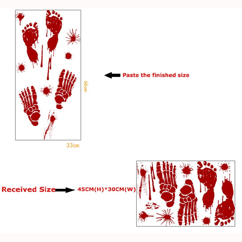 Removable Halloween Bloody Hand Print Footprint Pattern Wall Sticker Party Decor