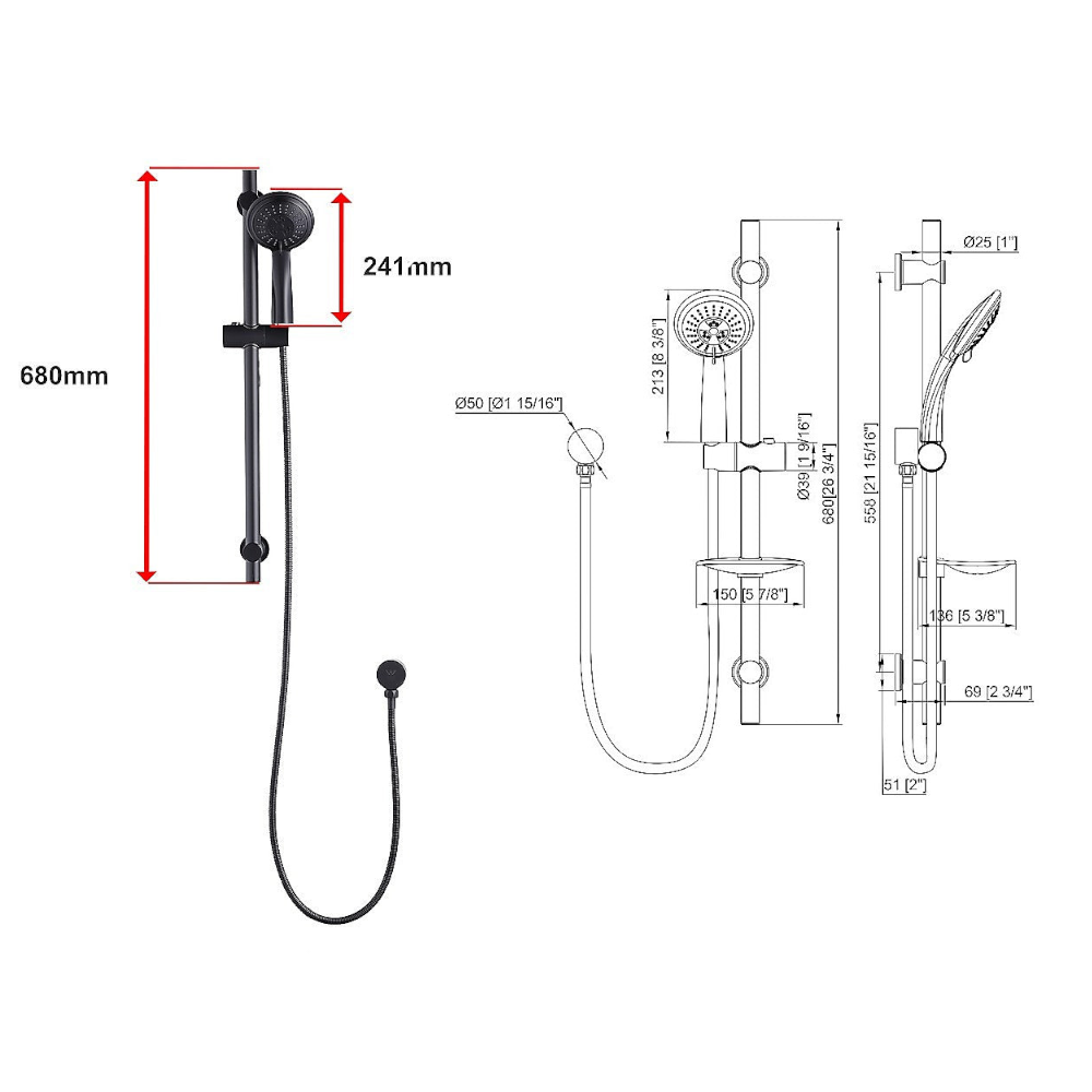 Hand Held Shower Rail Soap Dish Bathroom Set