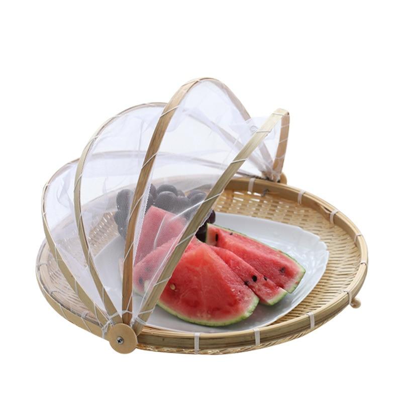 Dustproof Basket Bamboo Fly Cover Outdoor Picnic Food