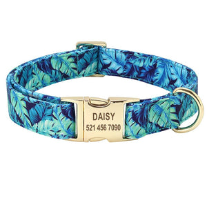 Handmade Personalized Floral Nylon Printed Dog Collar And Leash Sets