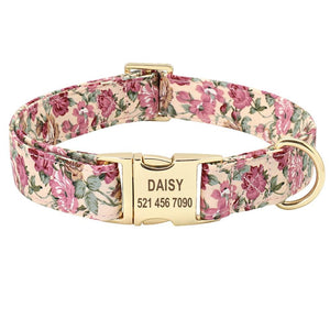 Handmade Personalized Floral Nylon Printed Dog Collar And Leash Sets