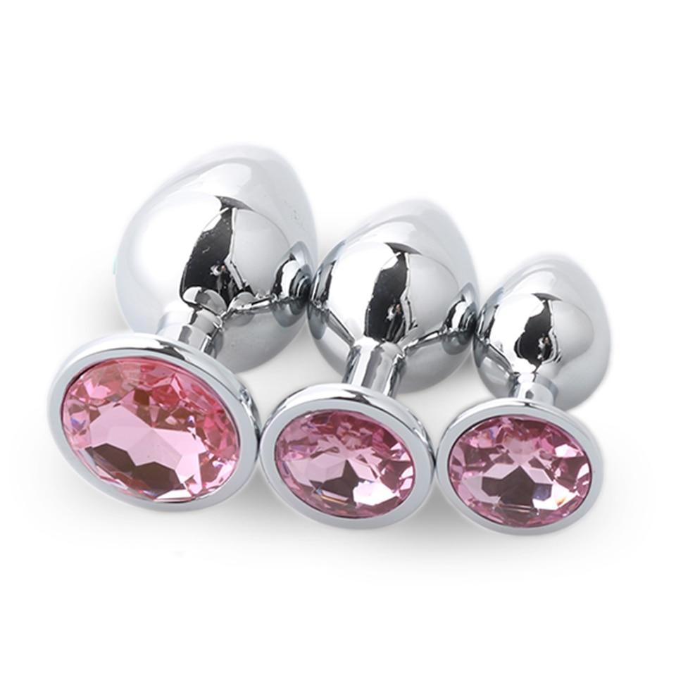 Stainless Steel Metal Butt Plug Jewel Set Anal Training Kit