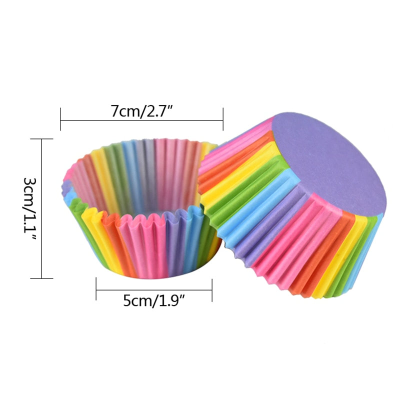 100Pcs Rainbow Muffin Cupcake Paper Cups Liner Baking Decorating Tools Party