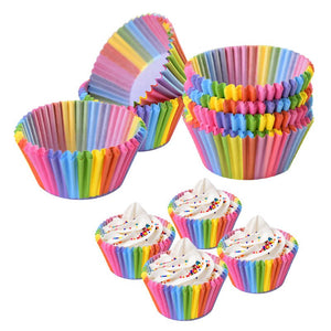 100Pcs Rainbow Muffin Cupcake Paper Cups Liner Baking Decorating Tools Party