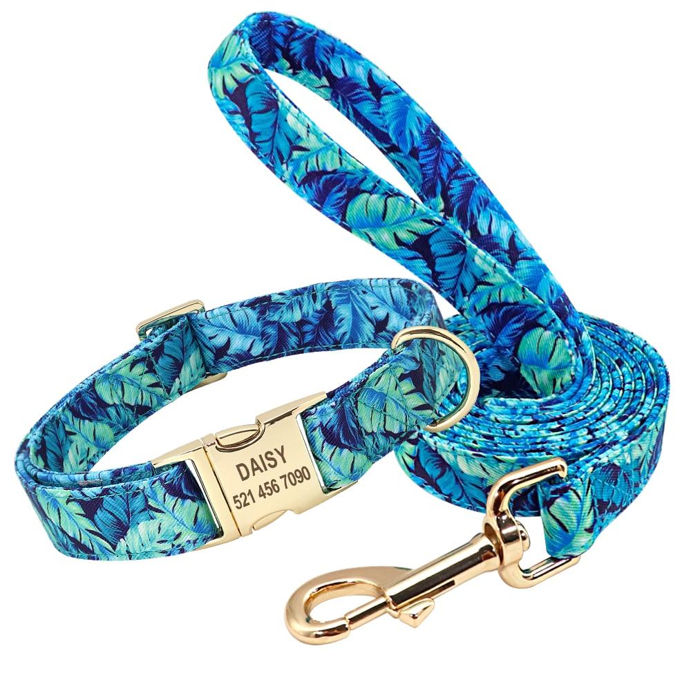 Handmade Personalized Floral Nylon Printed Dog Collar And Leash Sets