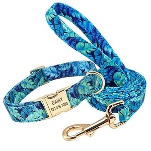 Handmade Personalized Floral Nylon Printed Dog Collar And Leash Sets