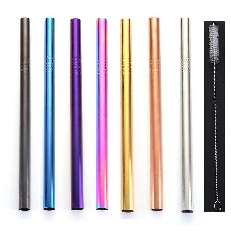 2Pcs Reusable Eco Friendly Stainless Steel Metal Milkshake Straws