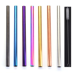 2Pcs Reusable Eco Friendly Stainless Steel Metal Milkshake Straws