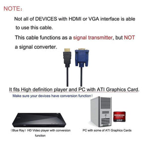 Hdmi To Vga Cable Convert 1.8 M Computer Monitor Projector Digital Tv Blue