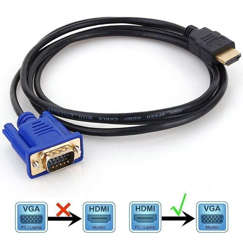 Hdmi To Vga Cable Convert 1.8 M Computer Monitor Projector Digital Tv Blue