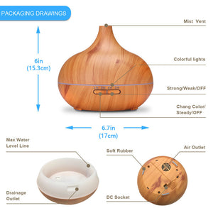 Humidifiers Wood Grain Aroma Diffuser 300Ml Essential Oil Electric Ultrasonic Aromatherapy With Auto Shut Off Function F