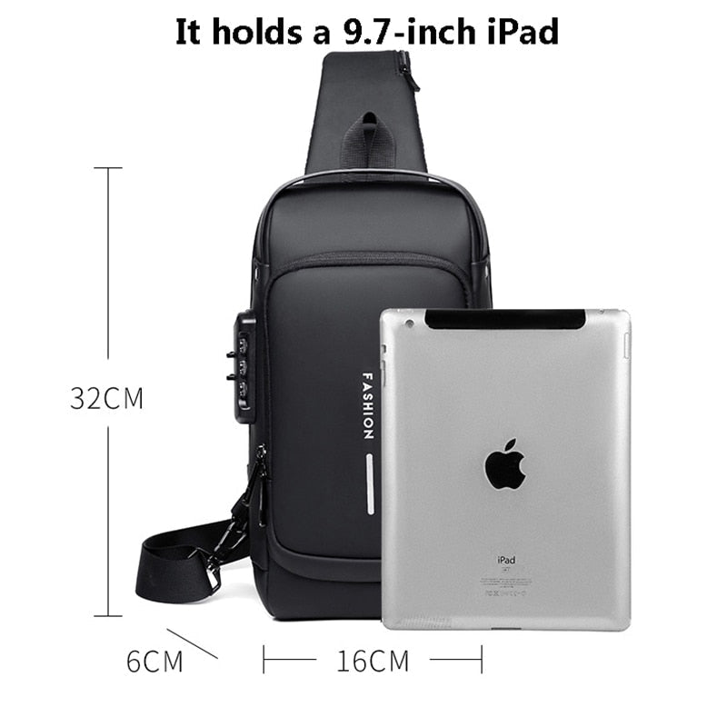 Anti-Theft Stylish Locking Usb Crossbody Sling Bag Men