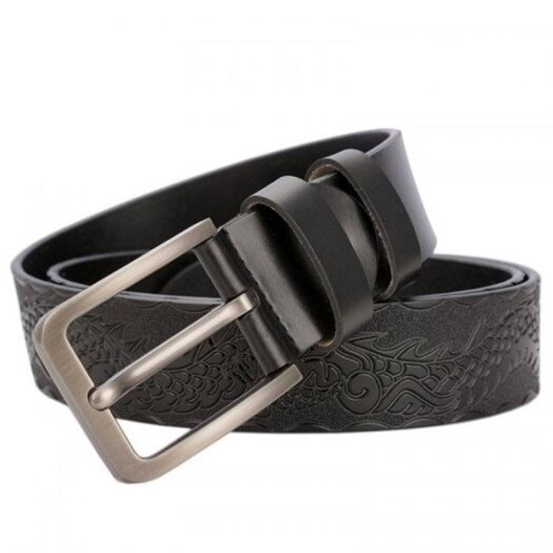 High End Dragon Craft Leather Men's Personality Belt Black 115Cm