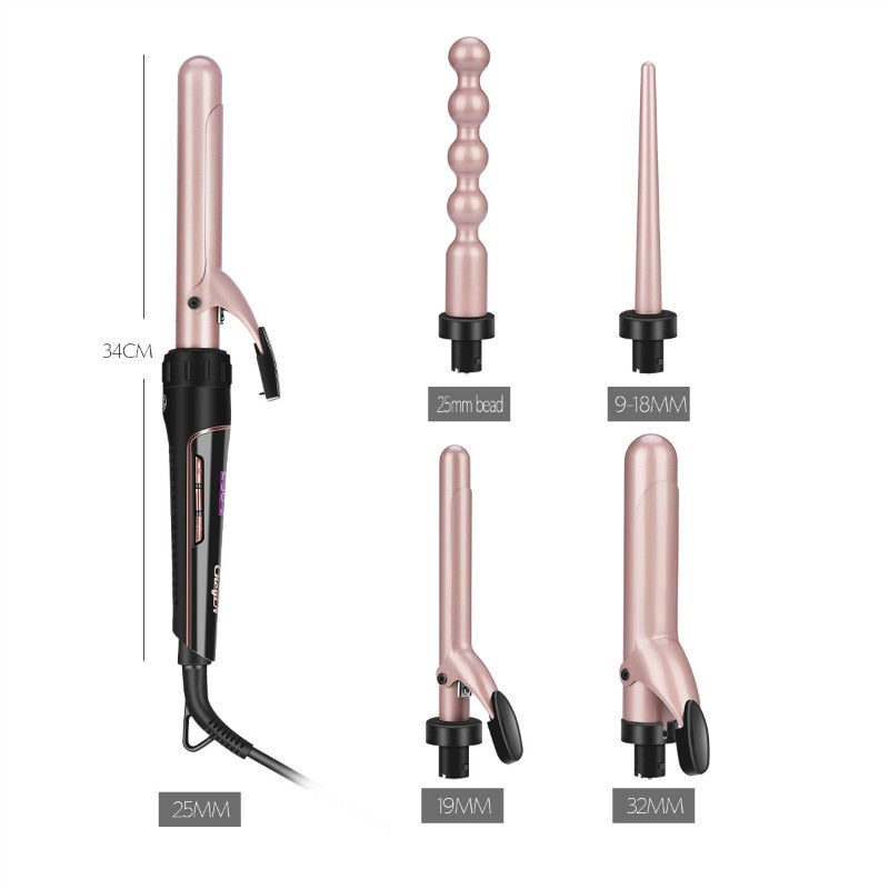 High Quality 5In1 Hair Curling Iron Wand Ceramic Professional Salon Interchangeable Barrels Curler Deep Wave Styling Too