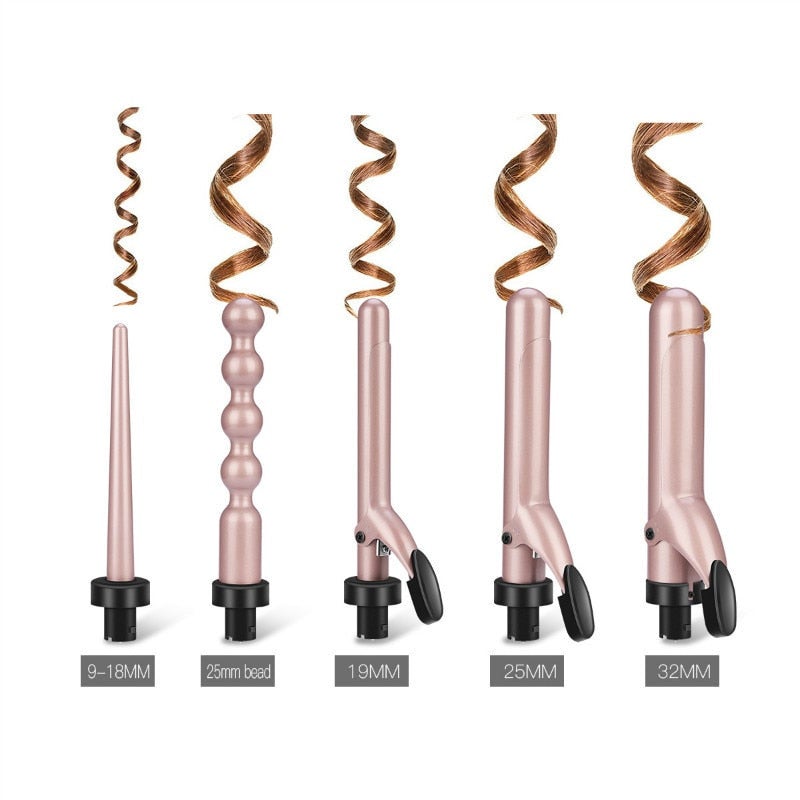 High Quality 5In1 Hair Curling Iron Wand Ceramic Professional Salon Interchangeable Barrels Curler Deep Wave Styling Too