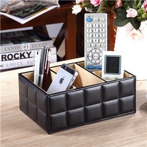 Black Or White Storage Box Pu Leather Desk Organiser Remote Control Holder