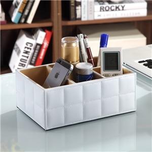 Black Or White Storage Box Pu Leather Desk Organiser Remote Control Holder