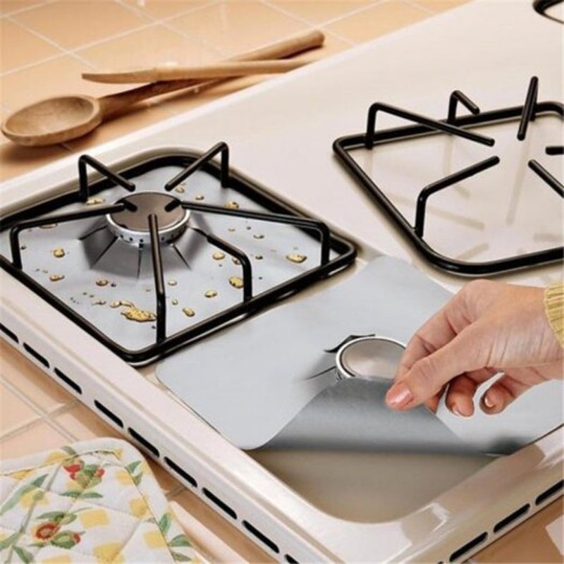 High Temperature Resistance Gas Stove Protection Pad 4Pcs Silver