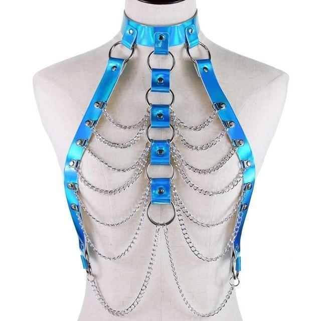 House Of Dasein Holographic Chain Harness Women Body Fetish Clothing