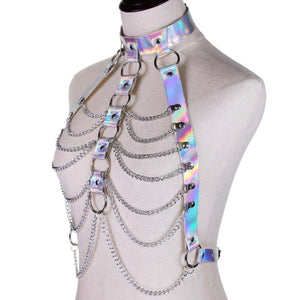 House Of Dasein Holographic Chain Harness Women Body Fetish Clothing