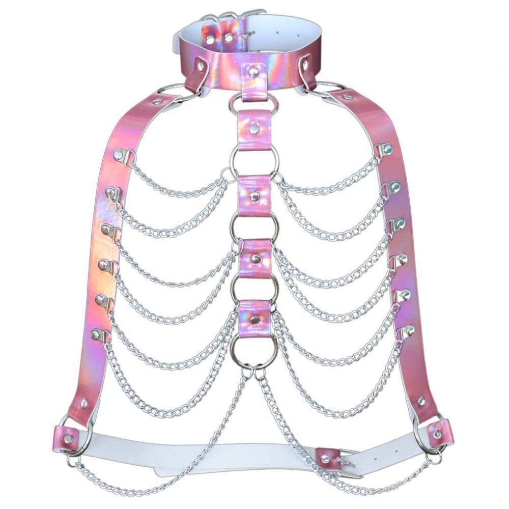 House Of Dasein Holographic Chain Harness Women Body Fetish Clothing