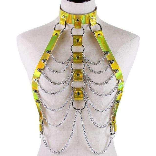 House Of Dasein Holographic Chain Harness Women Body Fetish Clothing