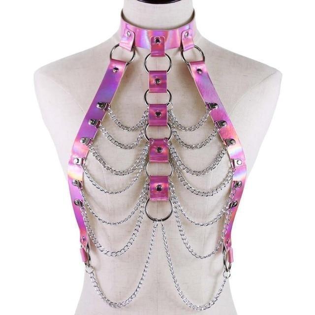 House Of Dasein Holographic Chain Harness Women Body Fetish Clothing