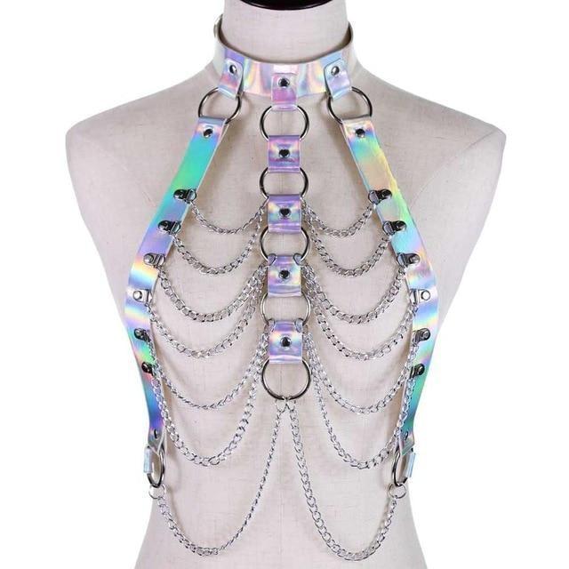 House Of Dasein Holographic Chain Harness Women Body Fetish Clothing