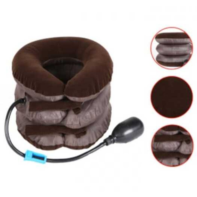 Household Inflatable Neck Traction Device 3 Layer Head Support Pillow Brown