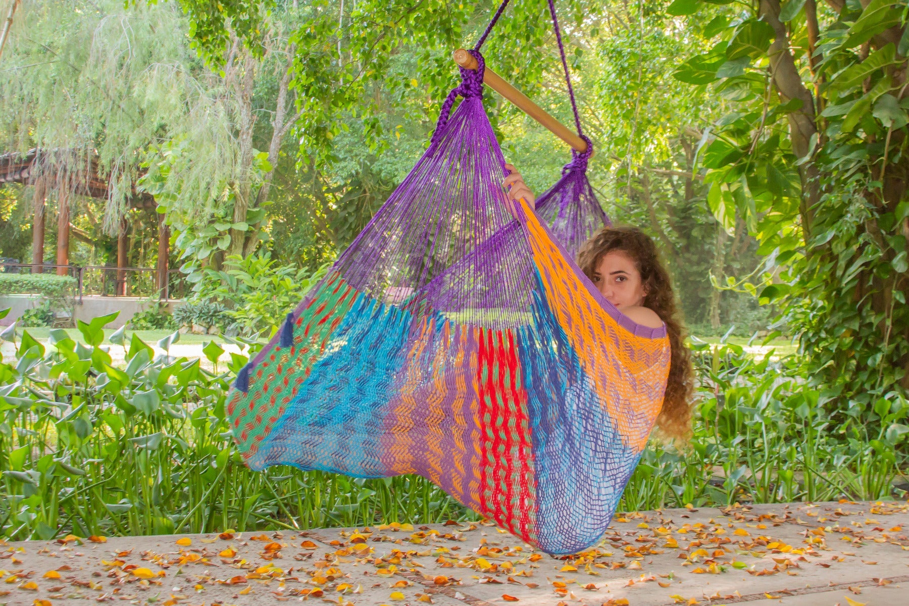 Mayan Legacy Extra Large Outdoor Cotton Mexican Hammock Chair In Colorina Colour