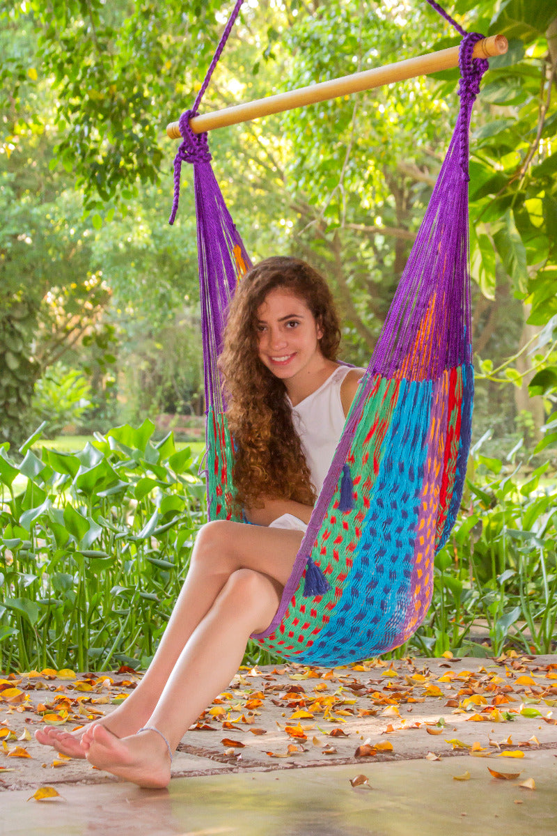 Mayan Legacy Extra Large Outdoor Cotton Mexican Hammock Chair In Colorina Colour