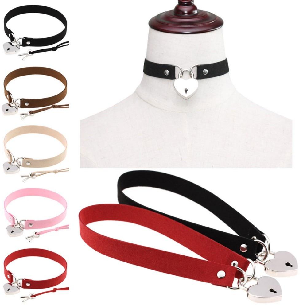 Bdsm Heart Pendant Locking Collar With Key Choker Necklace Slave Restraints