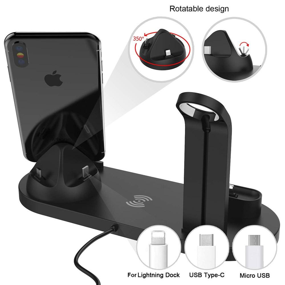 4 In 1 Wireless Charging Dock Station For Apple Watch Iphone X Xs Xr Max 11 Pro 8 Airpods 10W Qi Fast Charger Stand Hold