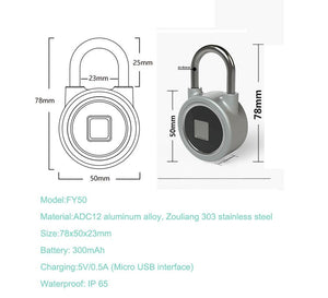 Fingerprint Smart Keyless Padlock App Button Password Unlock Anti Theft Lock