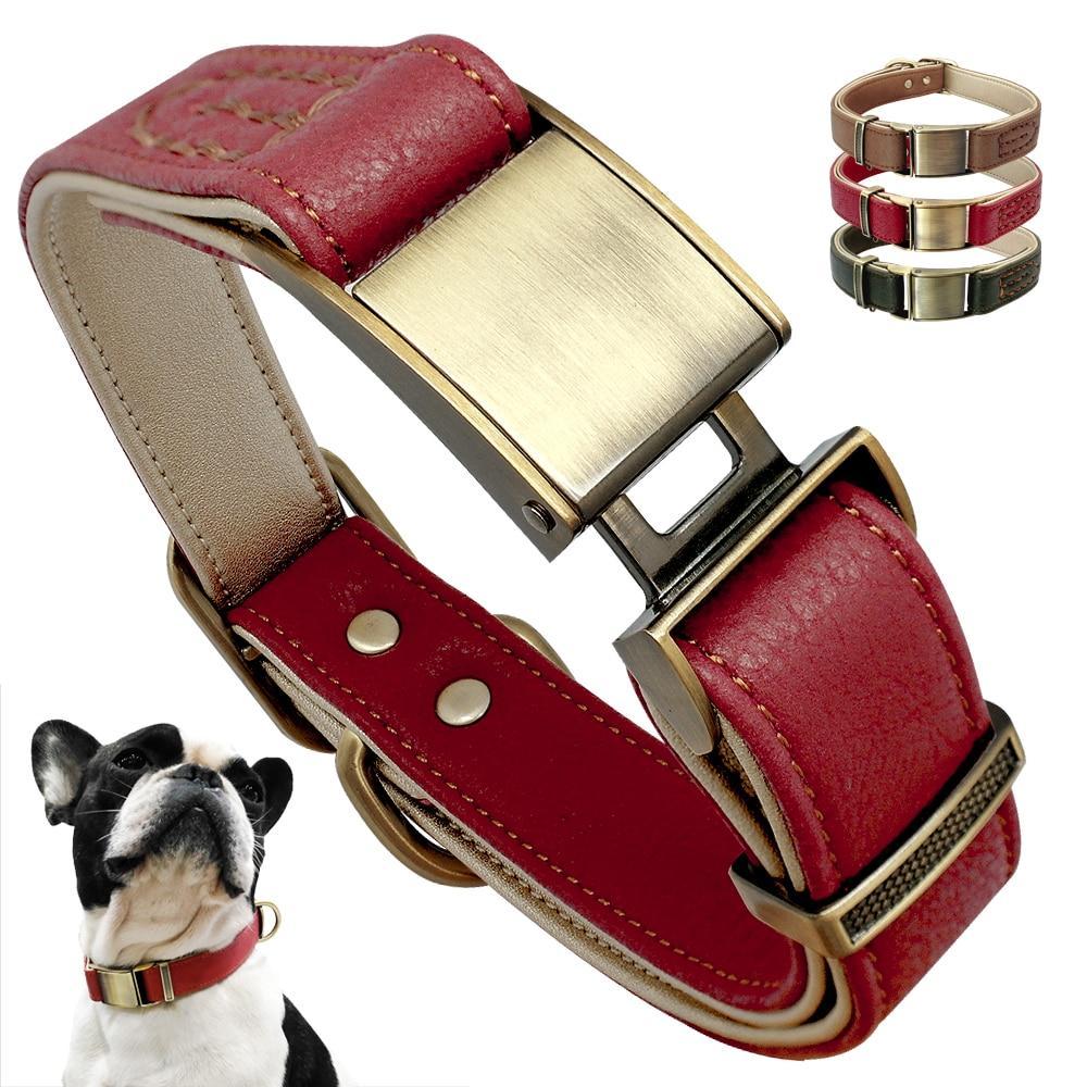 Adjustable Padded Genuine Leather Dog Collars