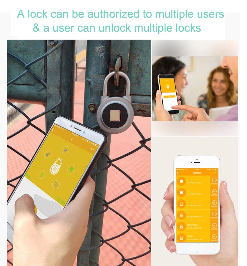 Fingerprint Smart Keyless Padlock App Button Password Unlock Anti Theft Lock