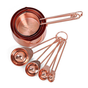 Set Of 8 Rose Gold Stainless Steel Measuring Cups And Spoons Baking Tools