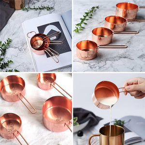 Set Of 8 Rose Gold Stainless Steel Measuring Cups And Spoons Baking Tools