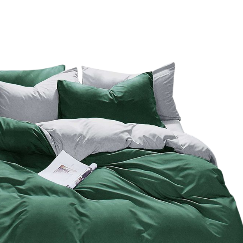 1000Tc Reversible King Size Green And Grey Duvet Quilt Cover Set