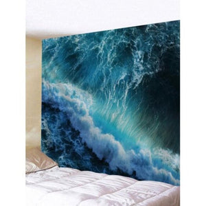 Huge Sea Waves Printed Wall Art Tapestry Blue W79 Inch L59