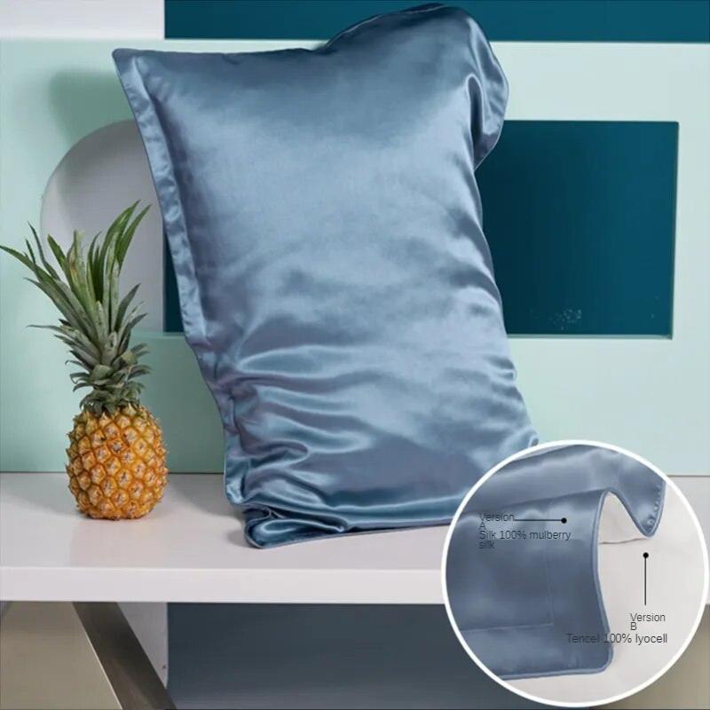 Pillowcase 50X90cm Blue Gray Pure Real Silk Comfortable Home Bed Accessory