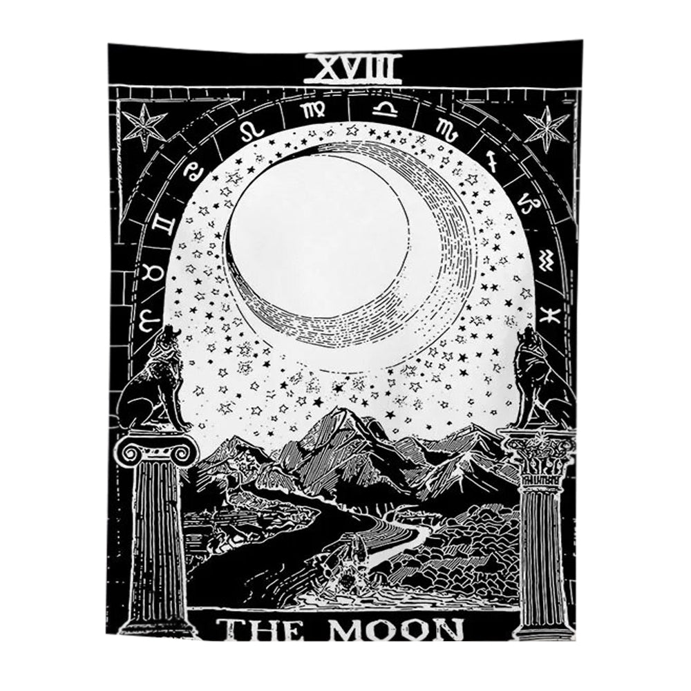 Tapestry Black The Moon 200X150 Cm Tarot Card Psychedelic Scene Art Decoration