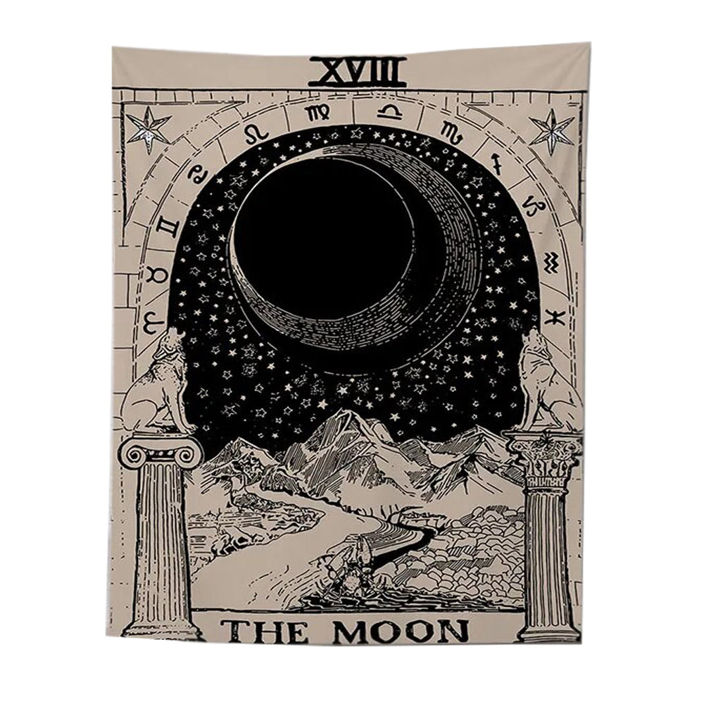 Tapestry Beige The Moon 150X130 Cm Tarot Card Psychedelic Scene Art Decoration