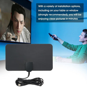 Indoor Digital Tv Antenna Hd Signal Flat Panel Uhf Fm Hdtv Receiver Black