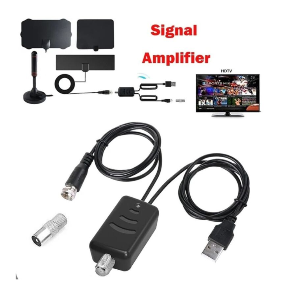 Indoor Hdtv Digital Tv Antenna Amplifier Signal Booster Cable Adapter For Tvfox