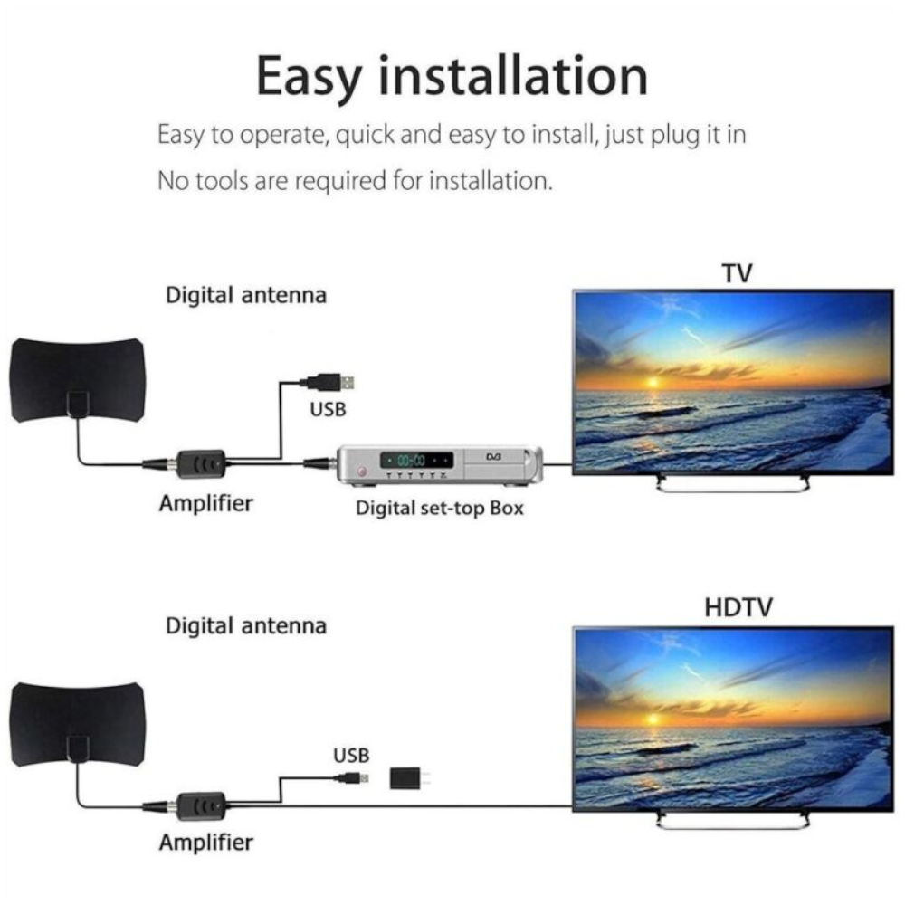 Indoor Hdtv Digital Tv Antenna Amplifier Signal Booster Cable Adapter For Tvfox