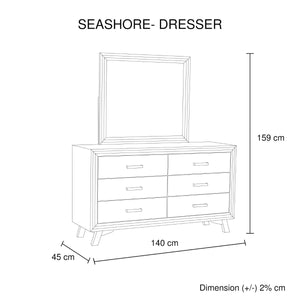 Dresser With 6 Storage Drawers In Solid Acacia Mirror Silver Brush Colour