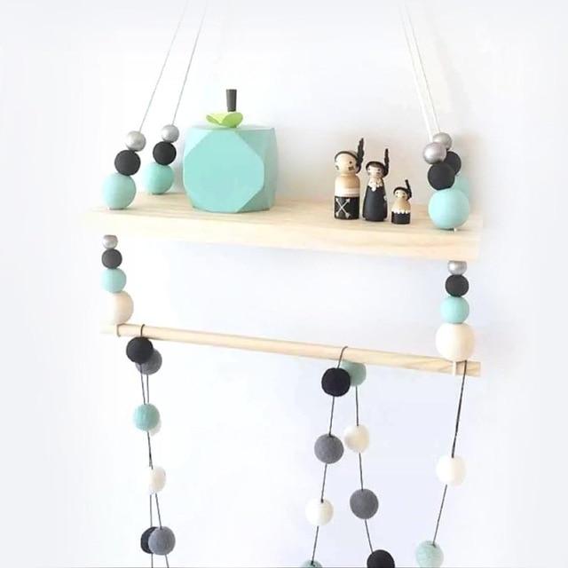 Nordic Style Wooden Beads Hanging Display Rack Wall Shelf